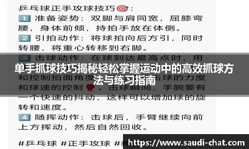 单手抓球技巧揭秘轻松掌握运动中的高效抓球方法与练习指南